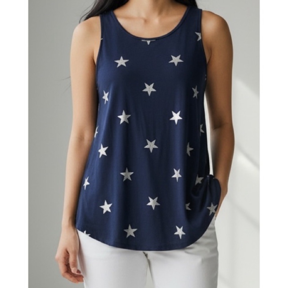 Old Navy Luxe Small Blue Silver Star Scoop Tank Top